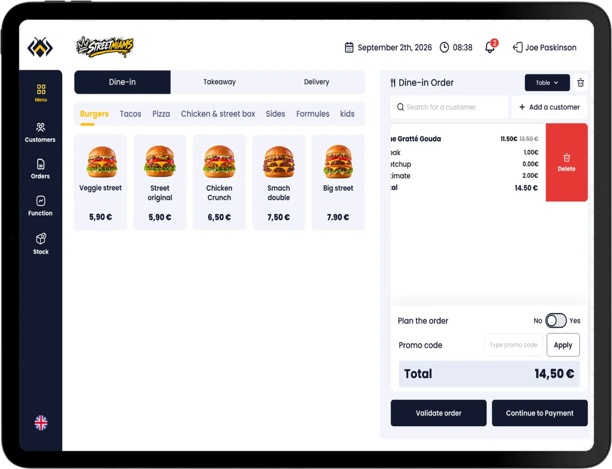 BeezPOS point of sale on a tablet